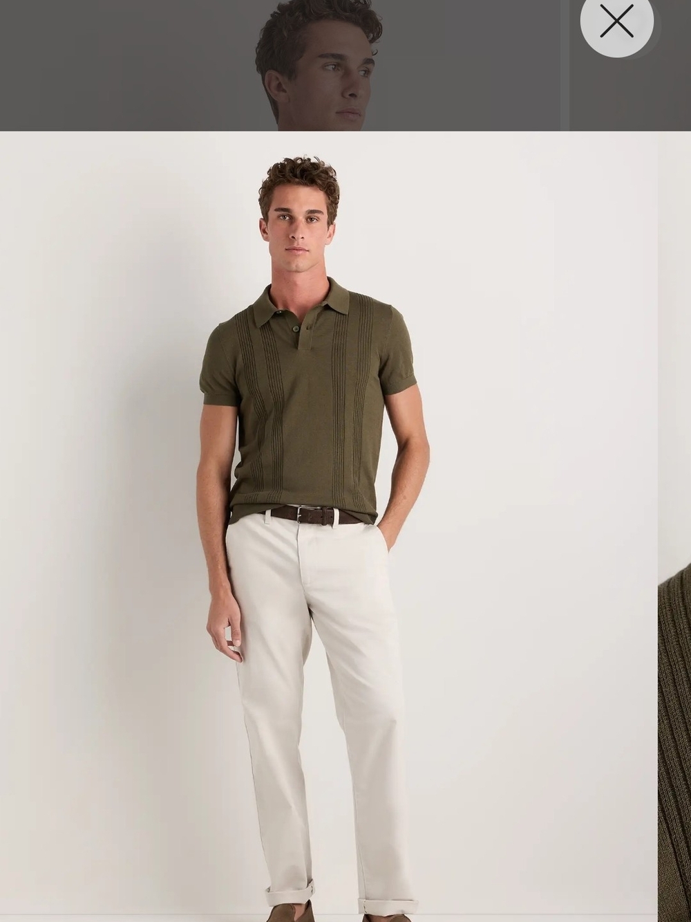 Cotton-Silk Ribbed Short Sleeve Sweater Polo - Olive - Picture 4 of 15